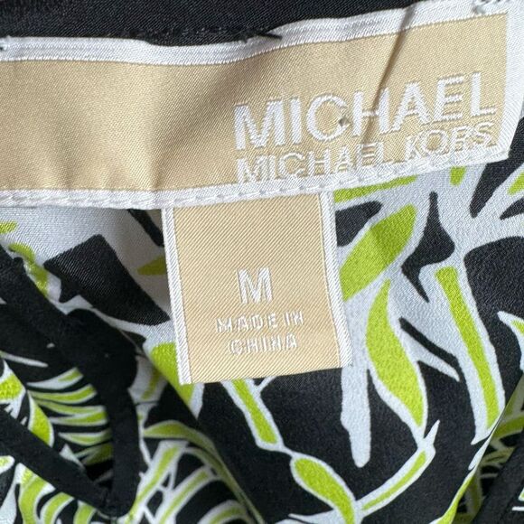 Michael Kors black and white green bamboo print pleated top size medium - Picture 4 of 5
